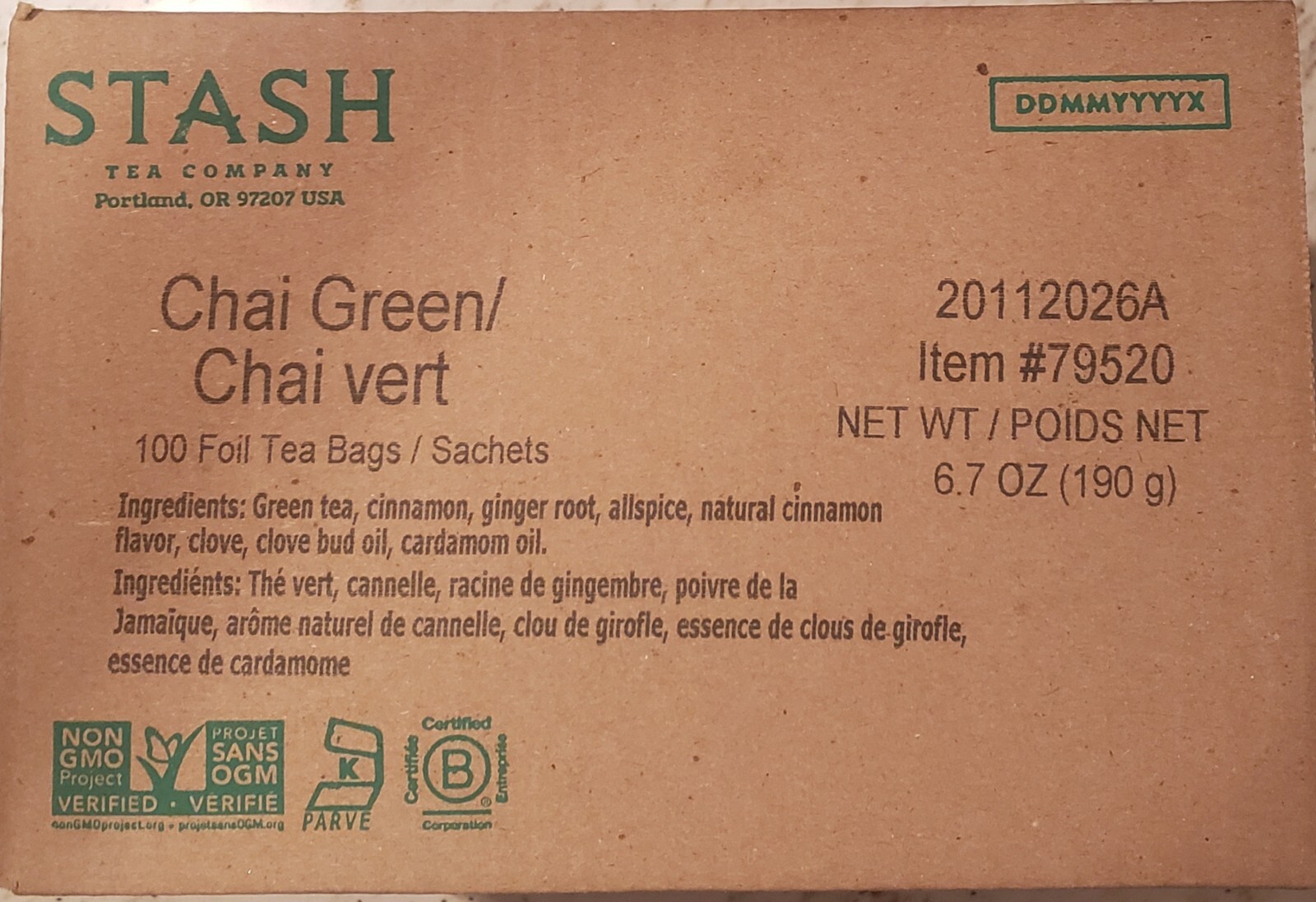 Stash Green Chai Tea 100 Count New Sealed Box Exp 11/20/2026 Free Shipping