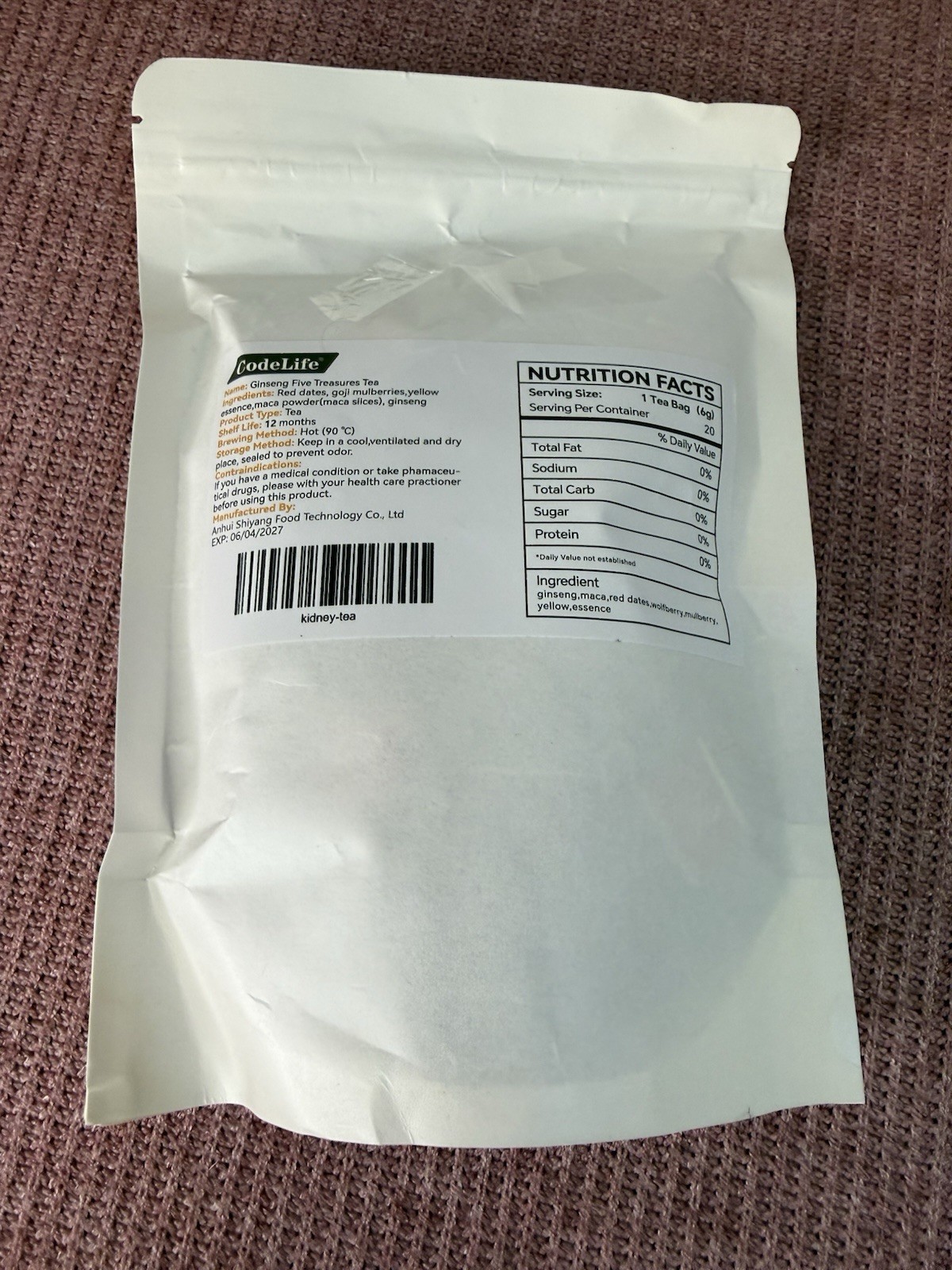 Ginseng Five Treasure Tea Herbal Wellness Blend–100g(20 pcs) Free Shipping