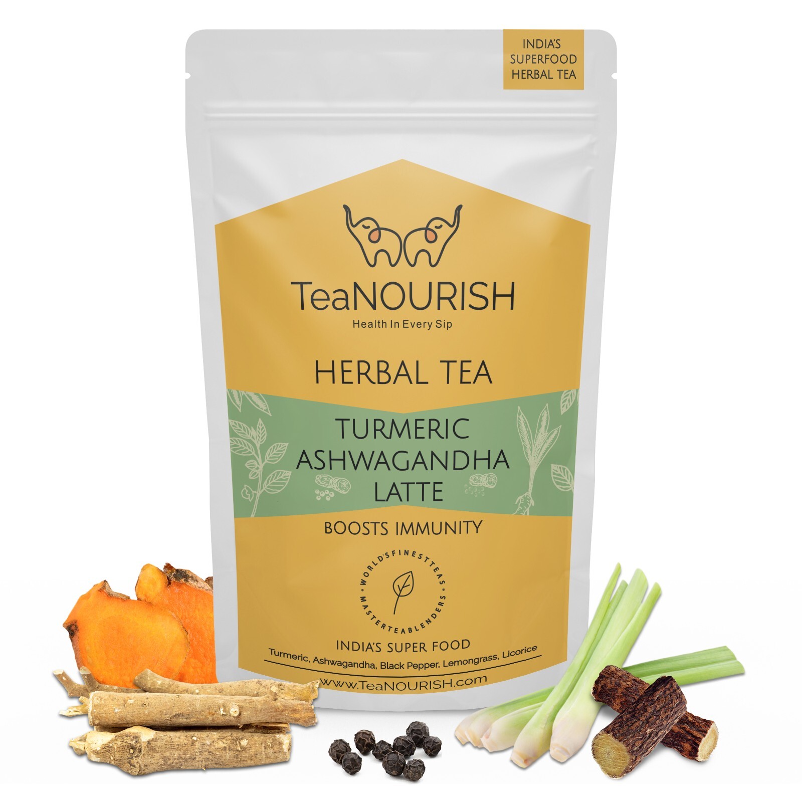 TeaNOURISH Turmeric Ashwagandha Latte Golden Milk Powder for Immunity Support