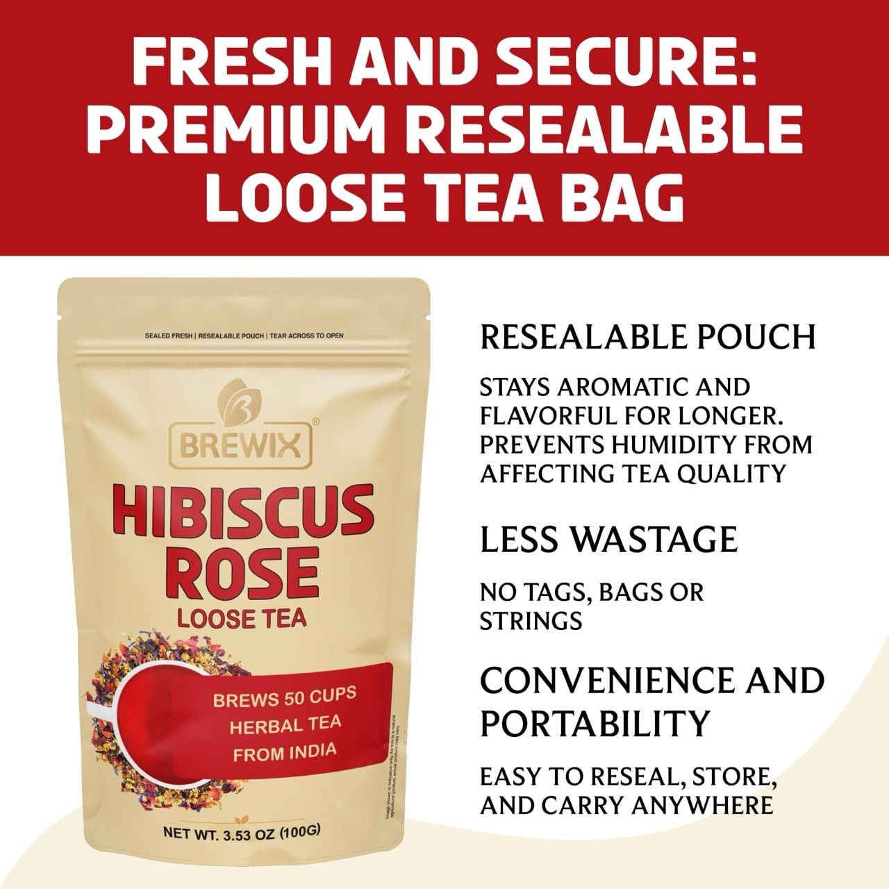 , Hibiscus Rose Herbal Loose Tea (50+ Cups) | 100% Natural, Handmade, Pure from