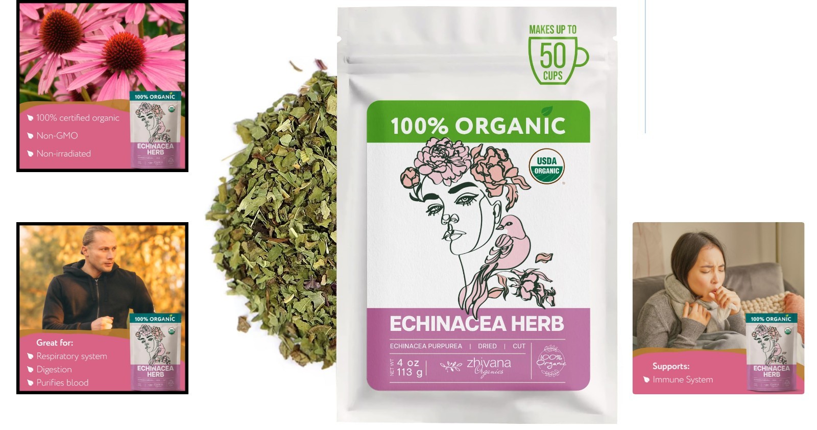 Caffeine-Free Organic Echinacea Loose Leaf Tea 4oz – Perfect for Immune Health