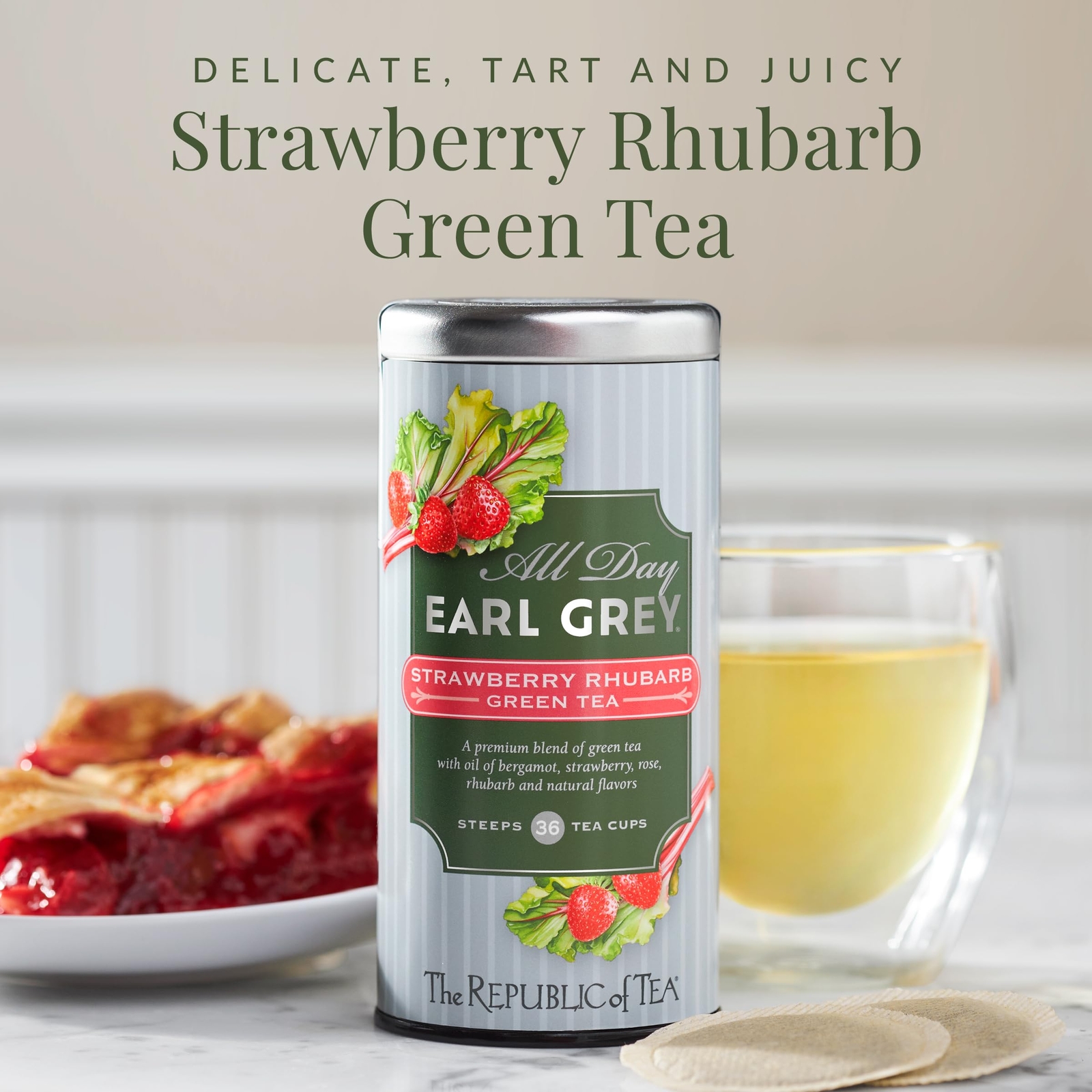 – All Day Earl Grey® Strawberry Rhubarb Green Tea Naturally Caffeinated 36 Te…