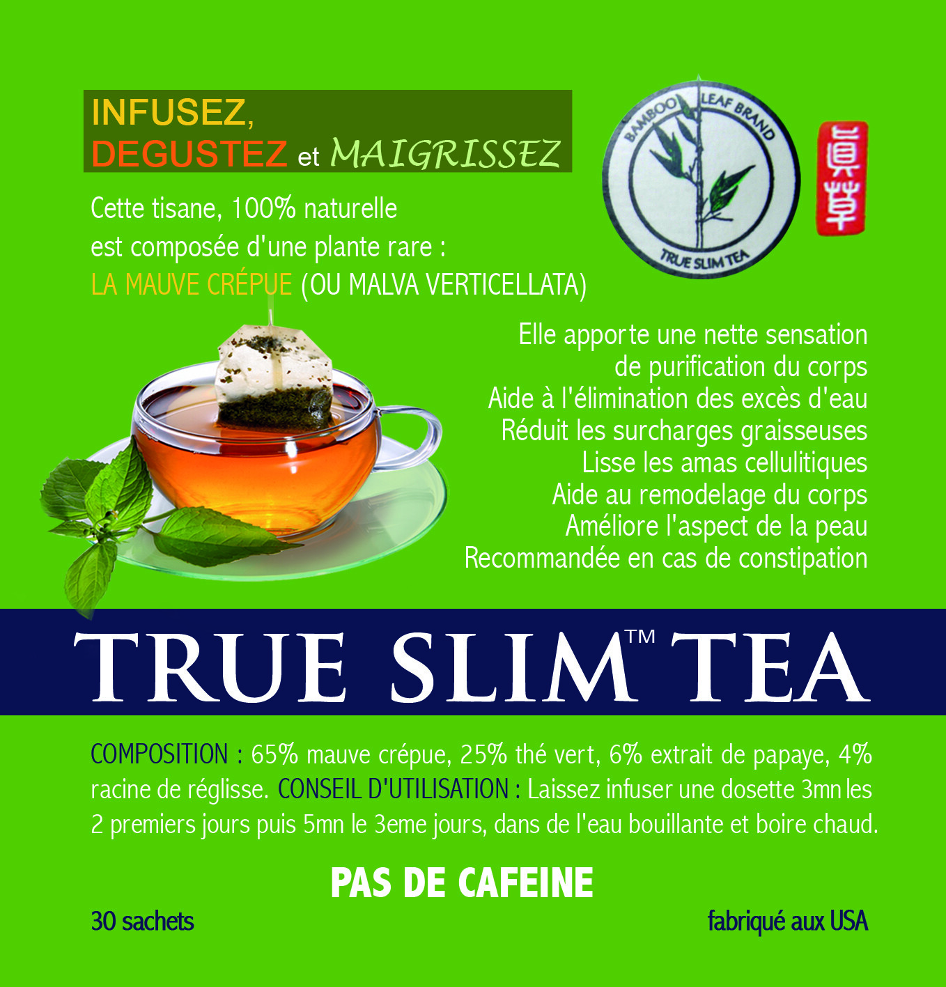 Bamboo Leaf Regular Strength True Slim Tea – Malva Verticellata 真草减肥茶 detox