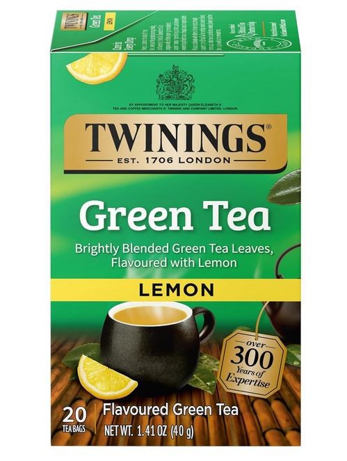 Twinings Green Tea with Lemon Individually Wrapped Bags, 20 Count (Pack of 1),