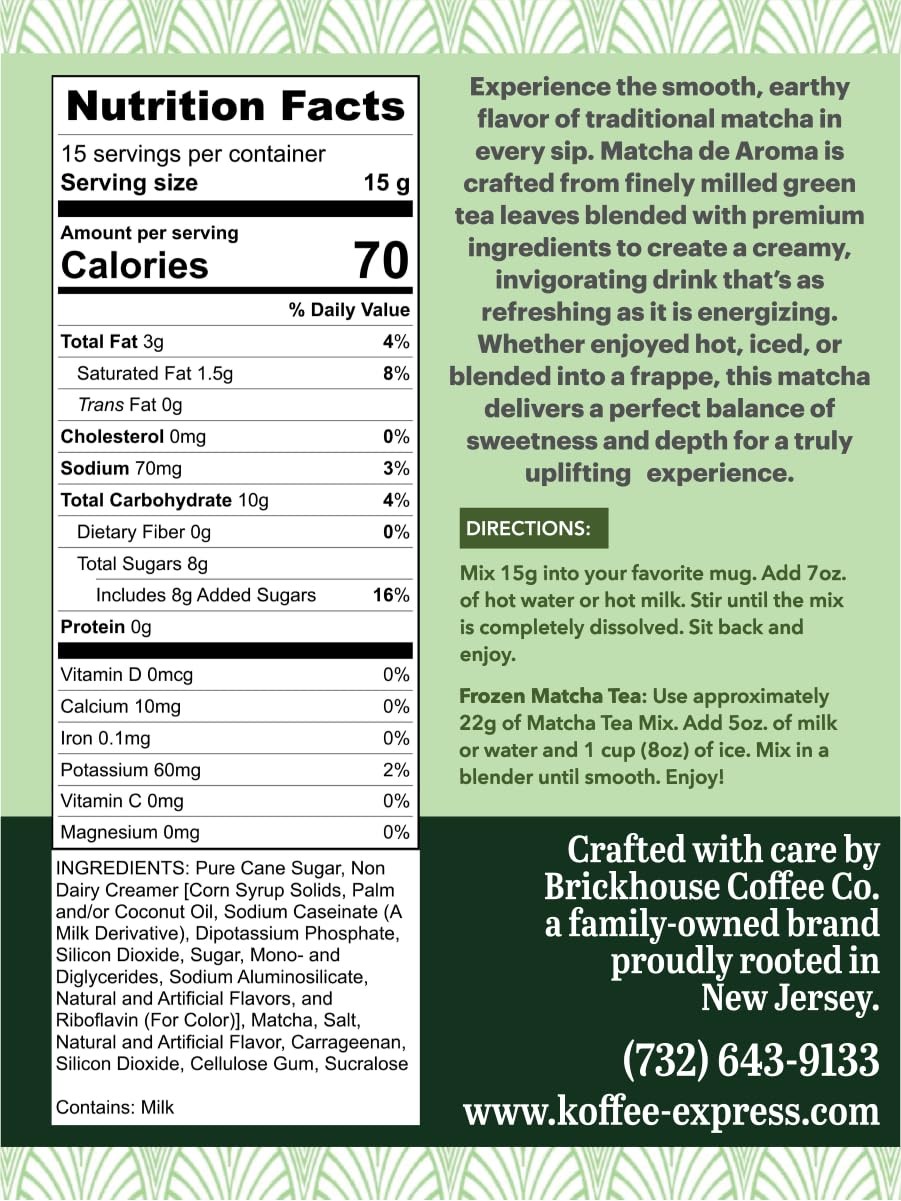 Brickhouse Matcha Latte Powder, 8 oz – Sweetened Matcha Green Tea Drink Mix