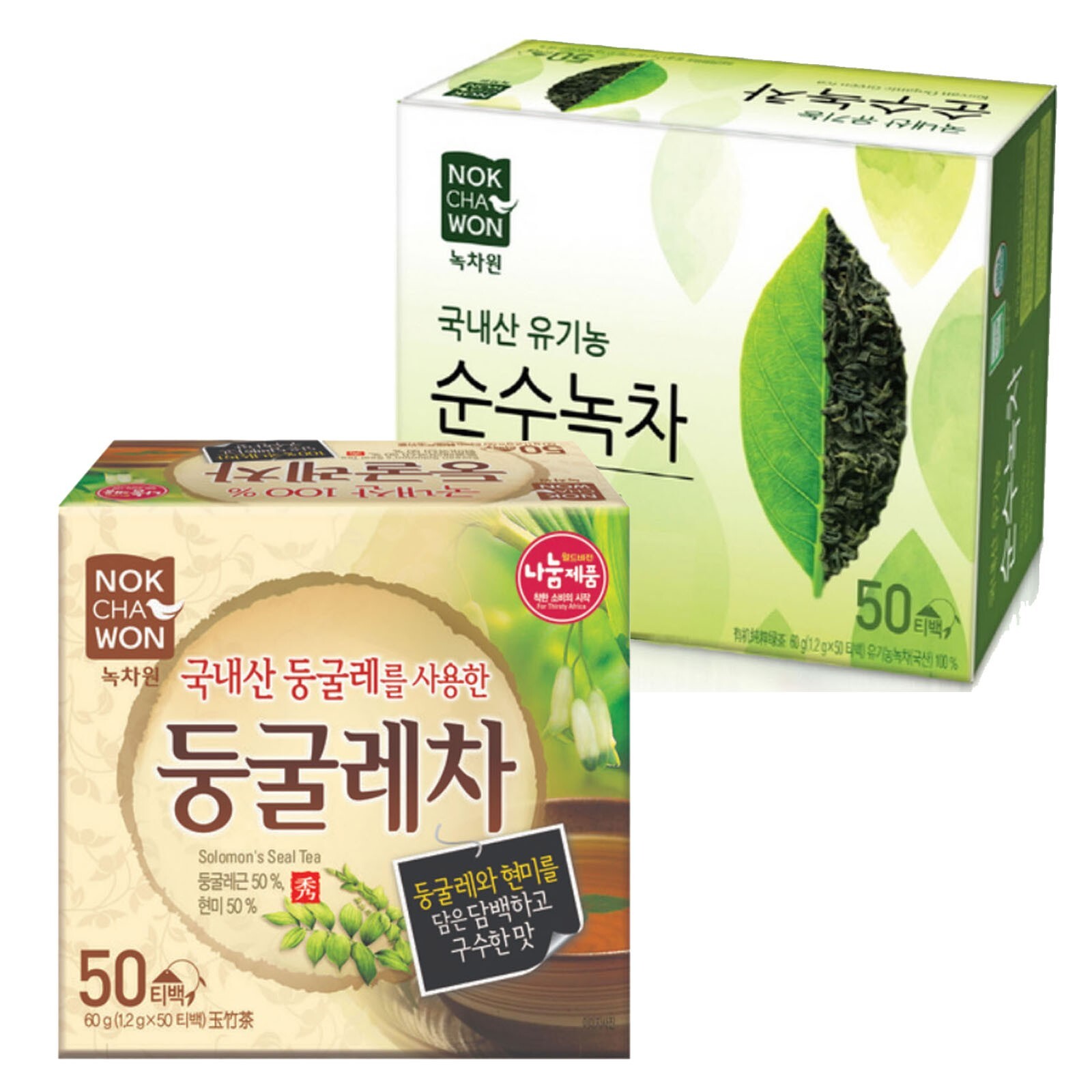 Korea Solomon’s Seal Tea + Pure Green Tea Organic 100 T bag Nokchawon Fr Shippin