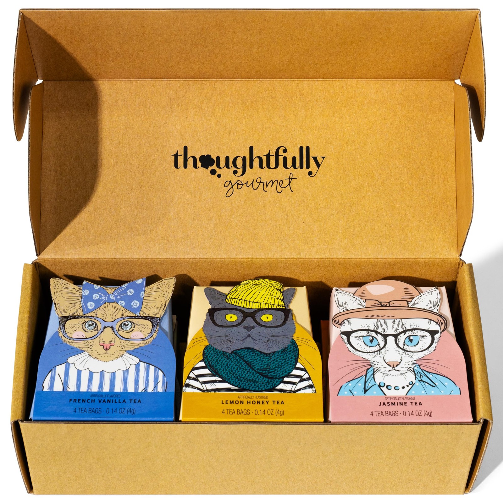 24 PCS Cat Lover Tea Gift Set Gourmet 6 Flavors Art Quotes Cat Mom Dad