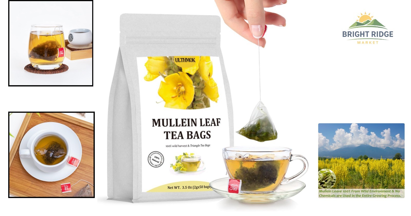 Natural Mullein Tea Bags, 50 Count, Perfect for Lungs Cleansing and Support