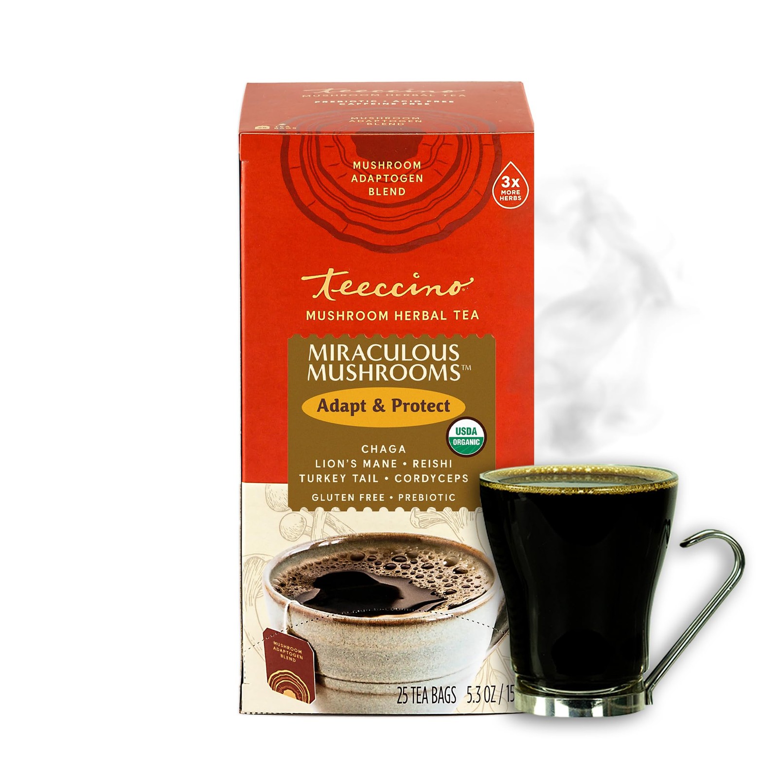 Miraculous Mushrooms Adapt & Protect Herbal Tea, 25 Tea Bags