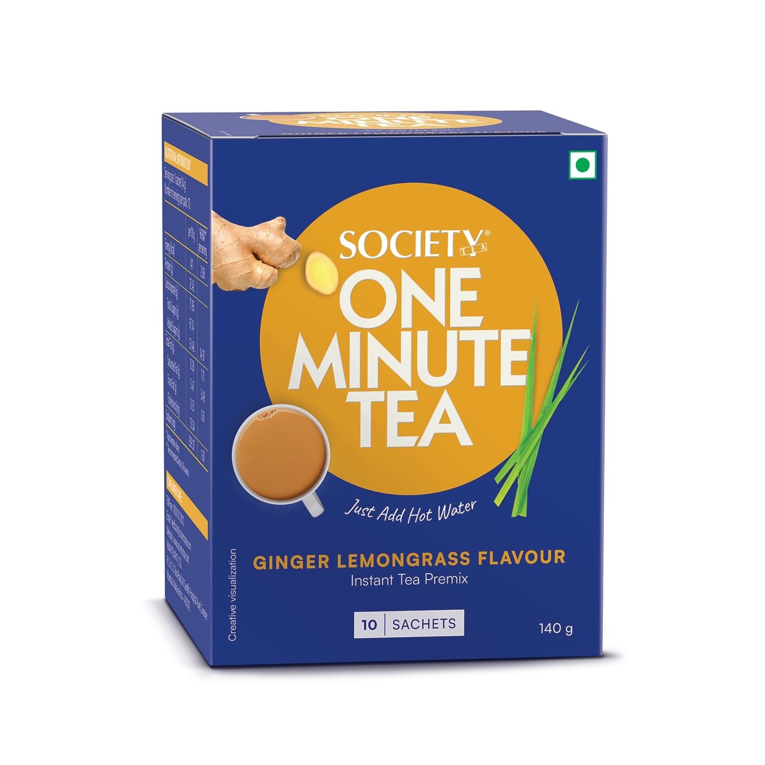 Society One Minute Tea Ginger Lemongrass Instant Premix 10 Sachets Spiced Chai