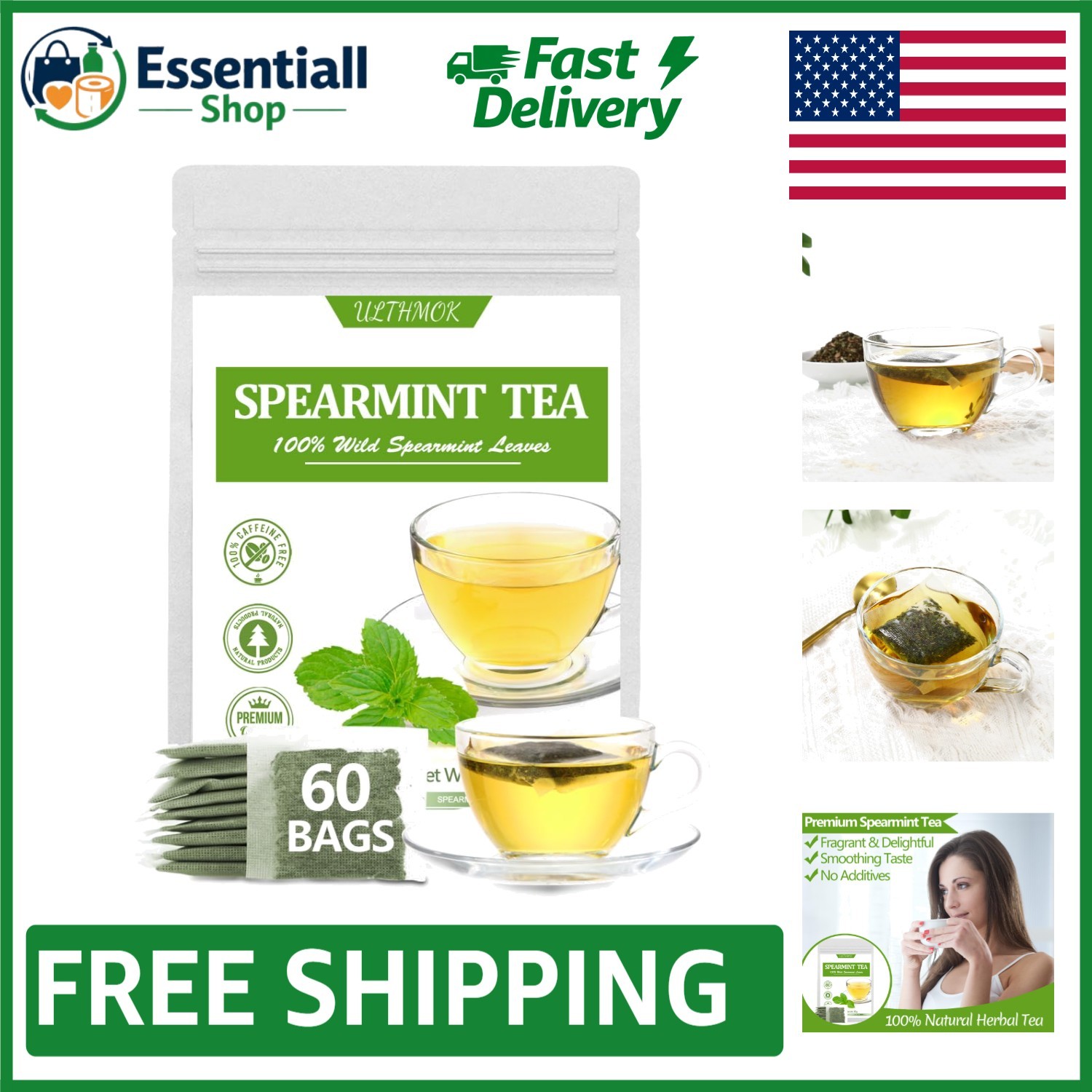 Luxurious 60 Count Spearmint Tea Bags – Smooth Taste & 720 Days Shelf Life
