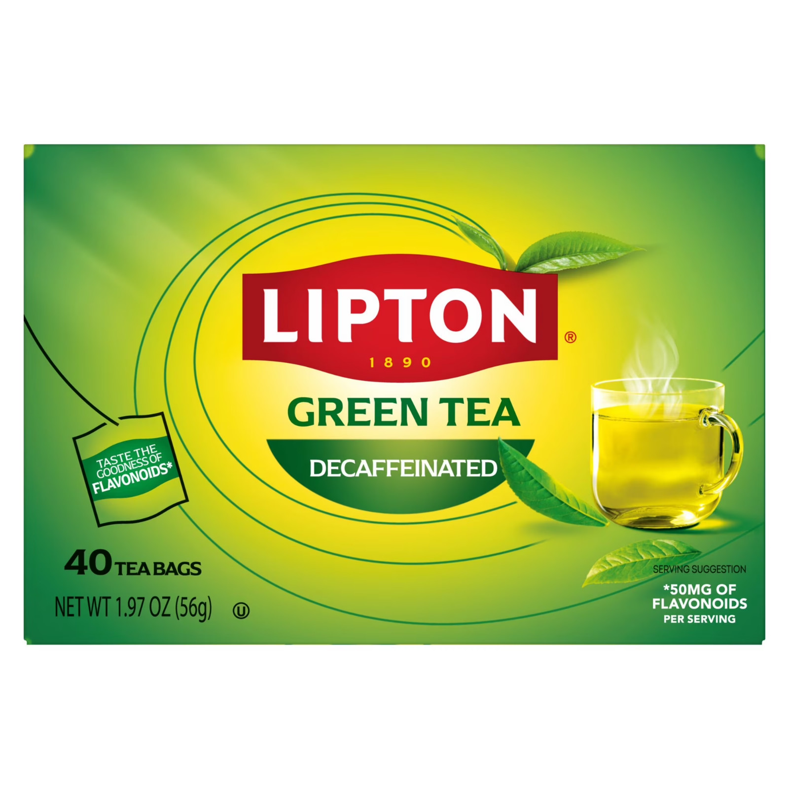 Lipton Green Tea, Decaffeinated, Tea Bags 40 Count Box