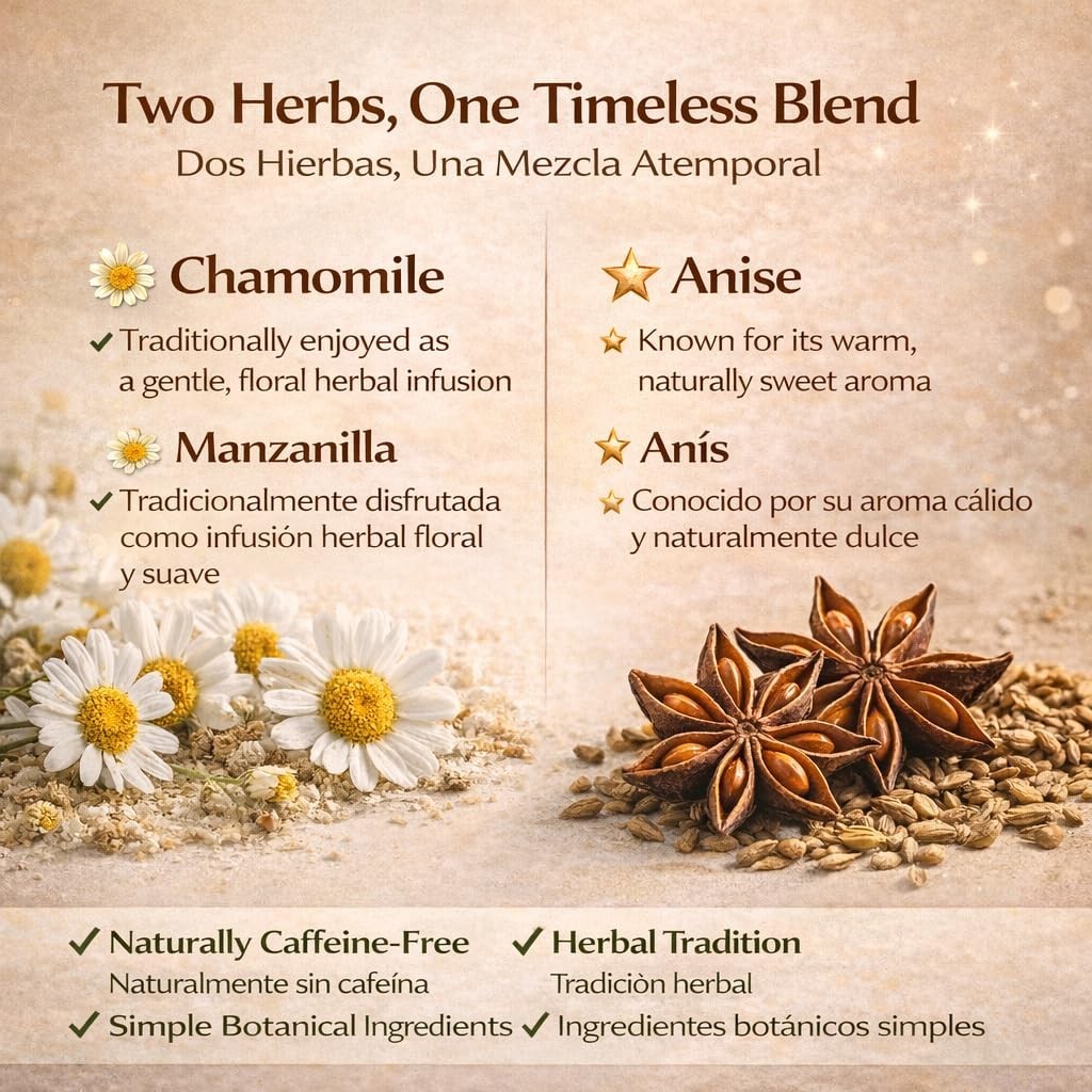 Manzanilla & Anís Té (Chamomile & Anise) – 60 Tea Bags – 100% Natural, Vegan, He