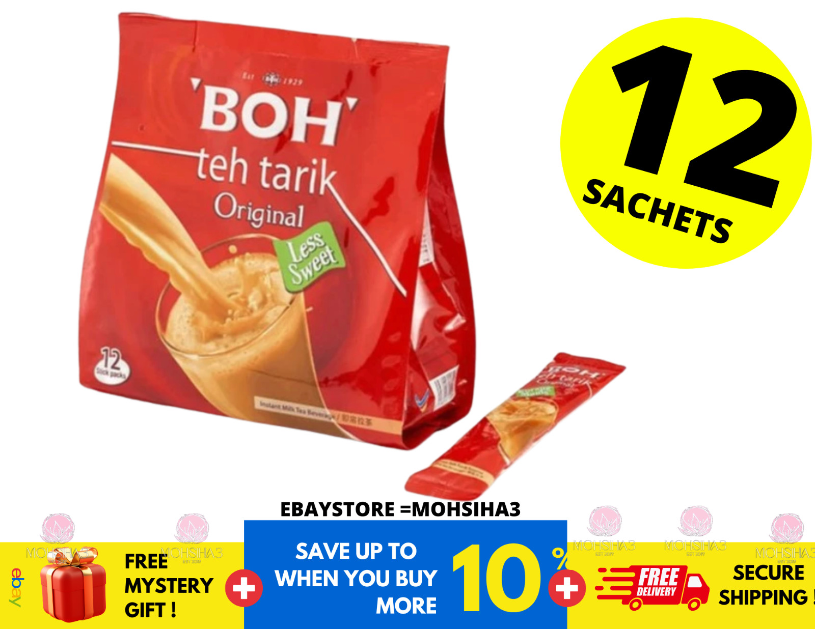 BOH 3in1 Tea TEH TARIK Kurang Manis Less Sweet 12’s (27g each)