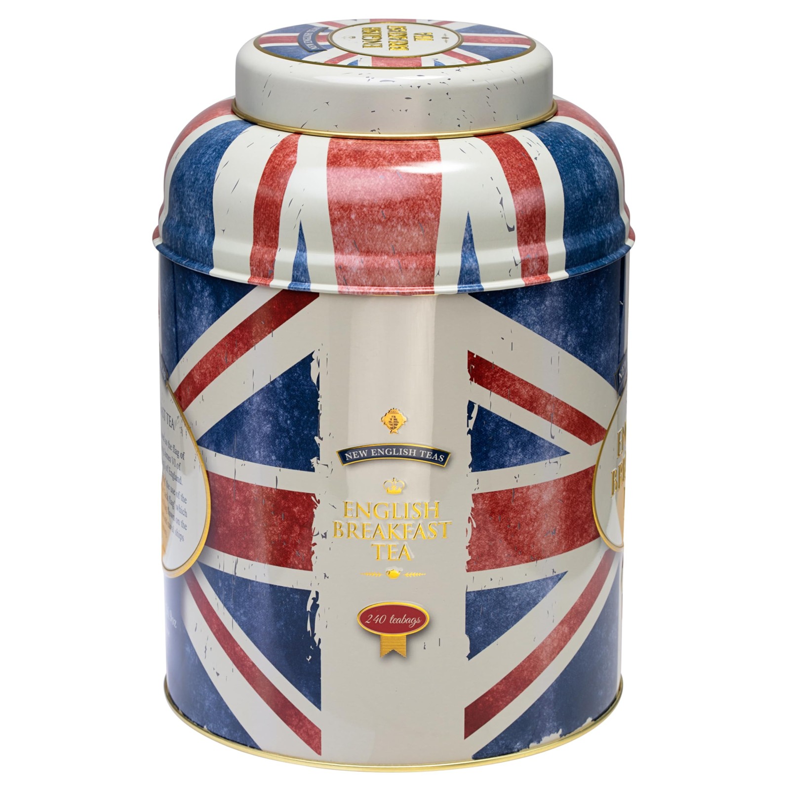 Union Jack Large Round Tea Caddy With 240 PCS English Breakfast Teabags