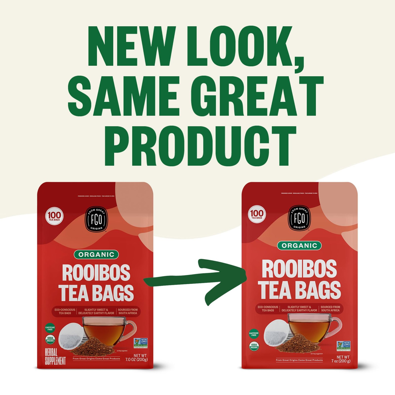 FGO Organic Rooibos Tea, 100 Count, Eco-Conscious Tea Bags, Caffeine Free, Pa…