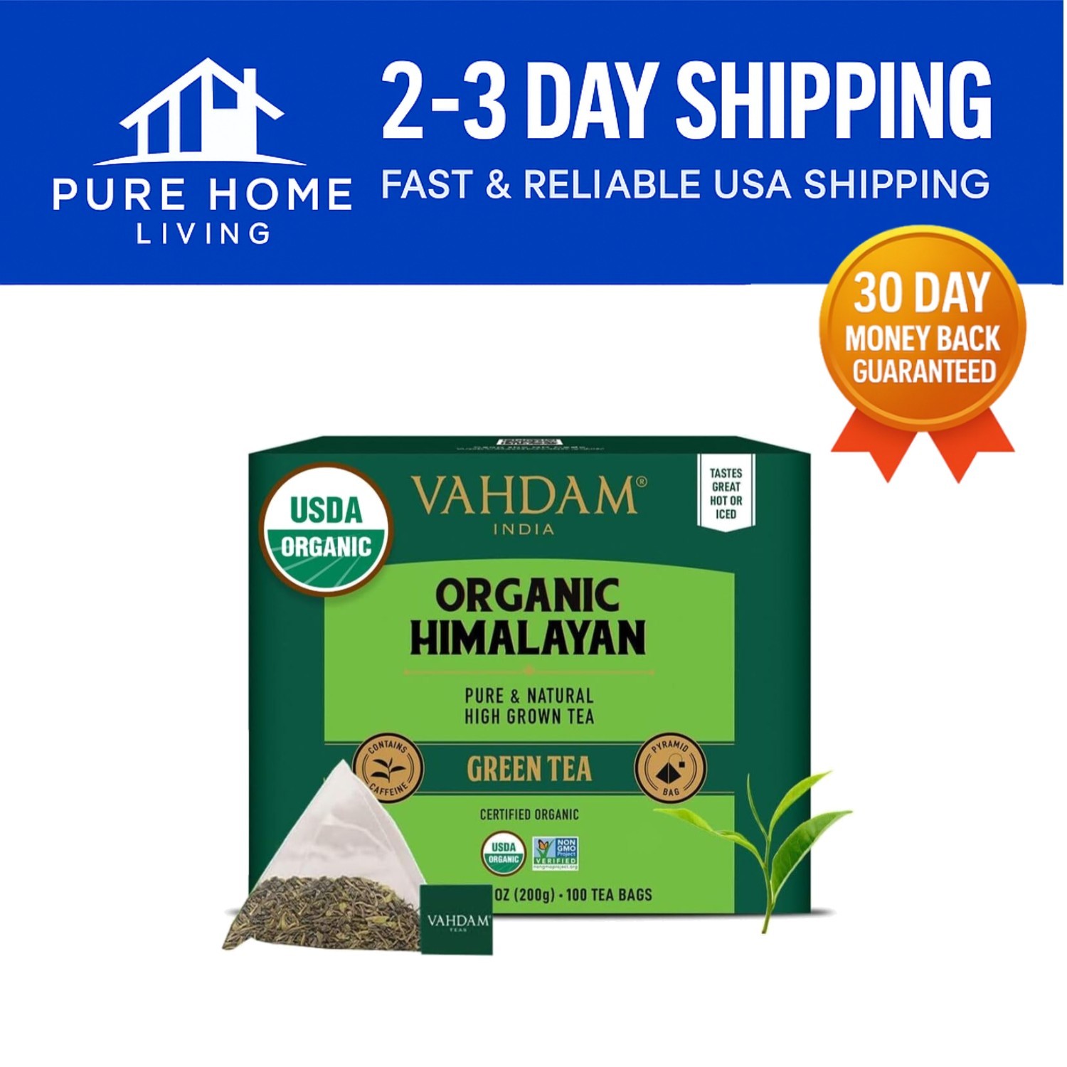 Earthy & Smooth Organic Himalayan Green Tea Bags – 100 Count Low Caffeine