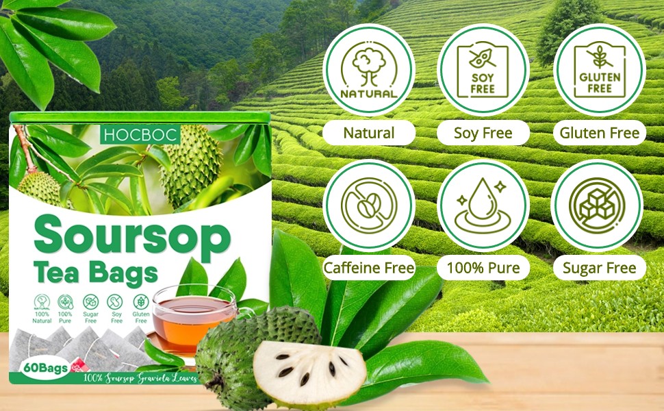 60 Pure Soursop Leaves Tea Bags, Real Natural Soursop Graviola Leaves Teabag,
