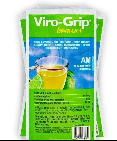 VIROGRIP TE LIMON AM DIA Gripe tos Flu Congestion Nasal Fiebre Dolor Cabeza 24 S