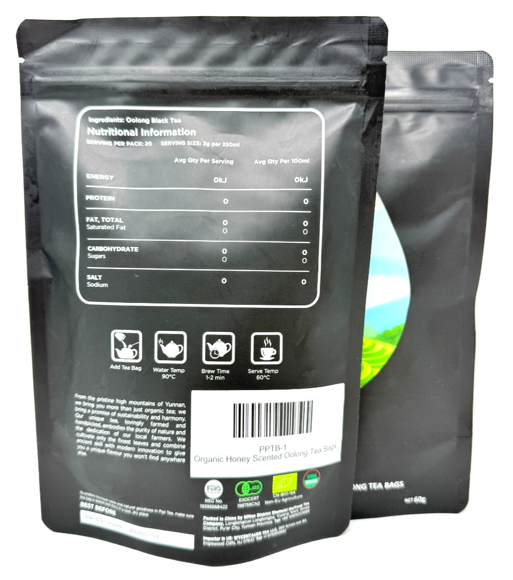 2 x PiPi Tea Organic Honey Scented Oolong Black Tea 40 Bags (3g Each) Whole Leaf