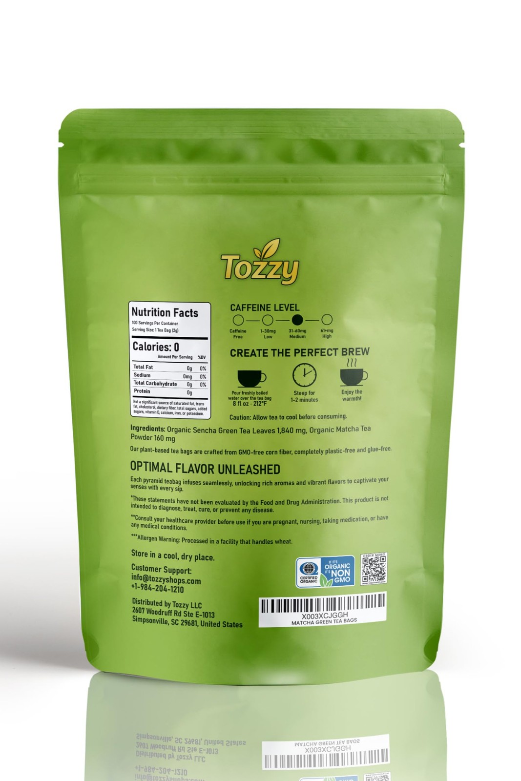 Organic Matcha Green Tea – 100 Count, Plant-Based Pyramid Tea Bags – Packagin…