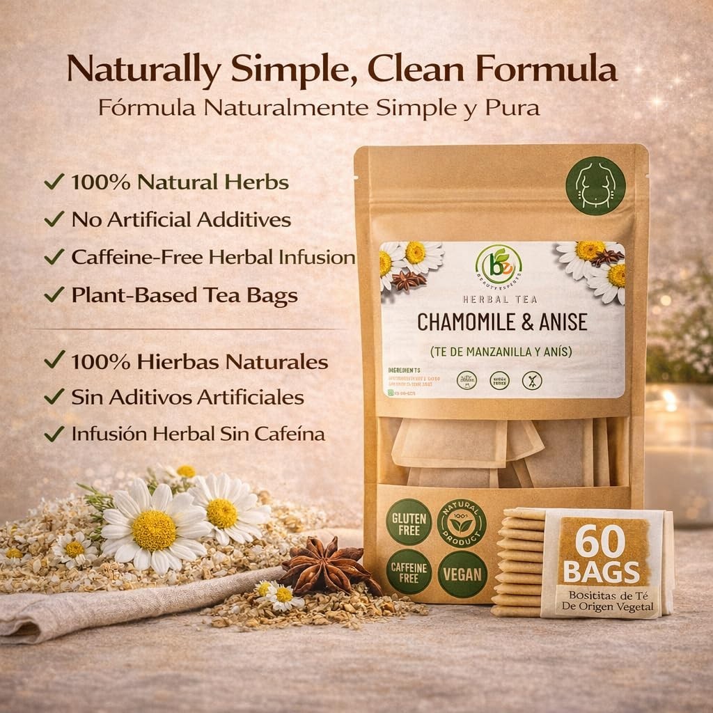 Manzanilla & Anís Té (Chamomile & Anise) – 60 Tea Bags – 100% Natural, Vegan, He