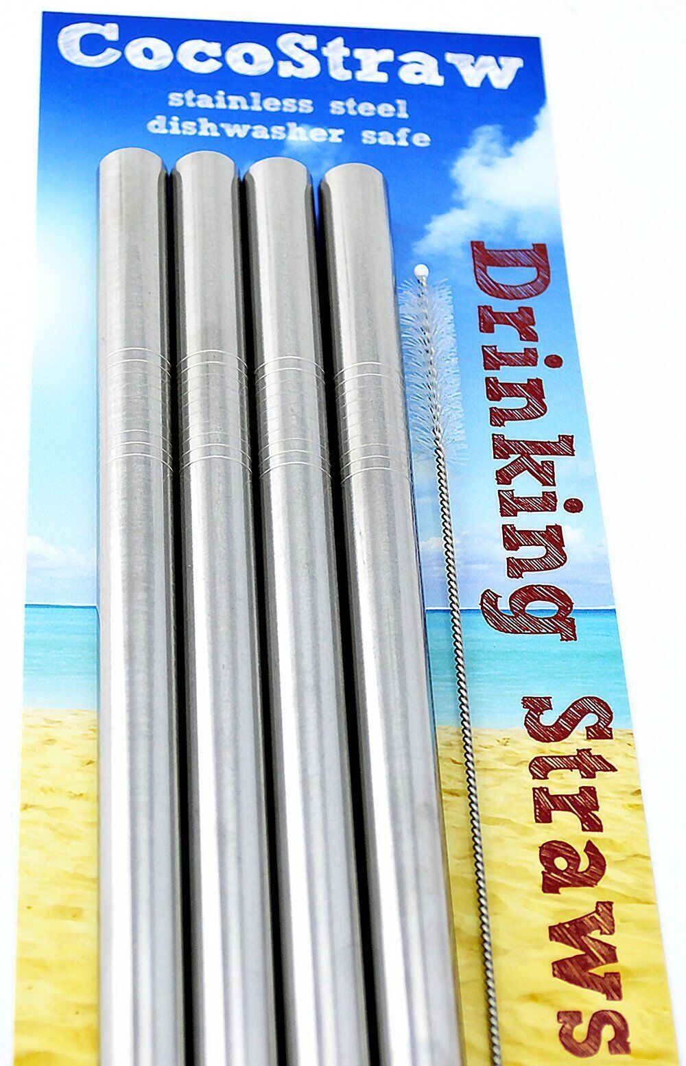 4 BOBA Straw Stainless Steel Extra Wide 1/2″ x 9.5″ Long Tapioca Pearl Bubble