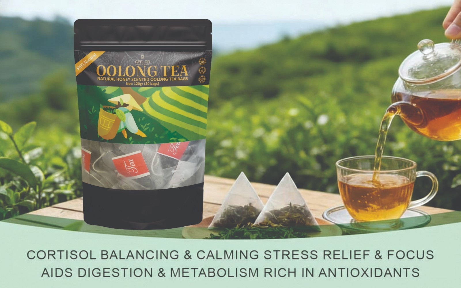 PiPi Tea Organic Oolong | 30 BAGS | Cortisol & Stress, Digestion and Metabolism