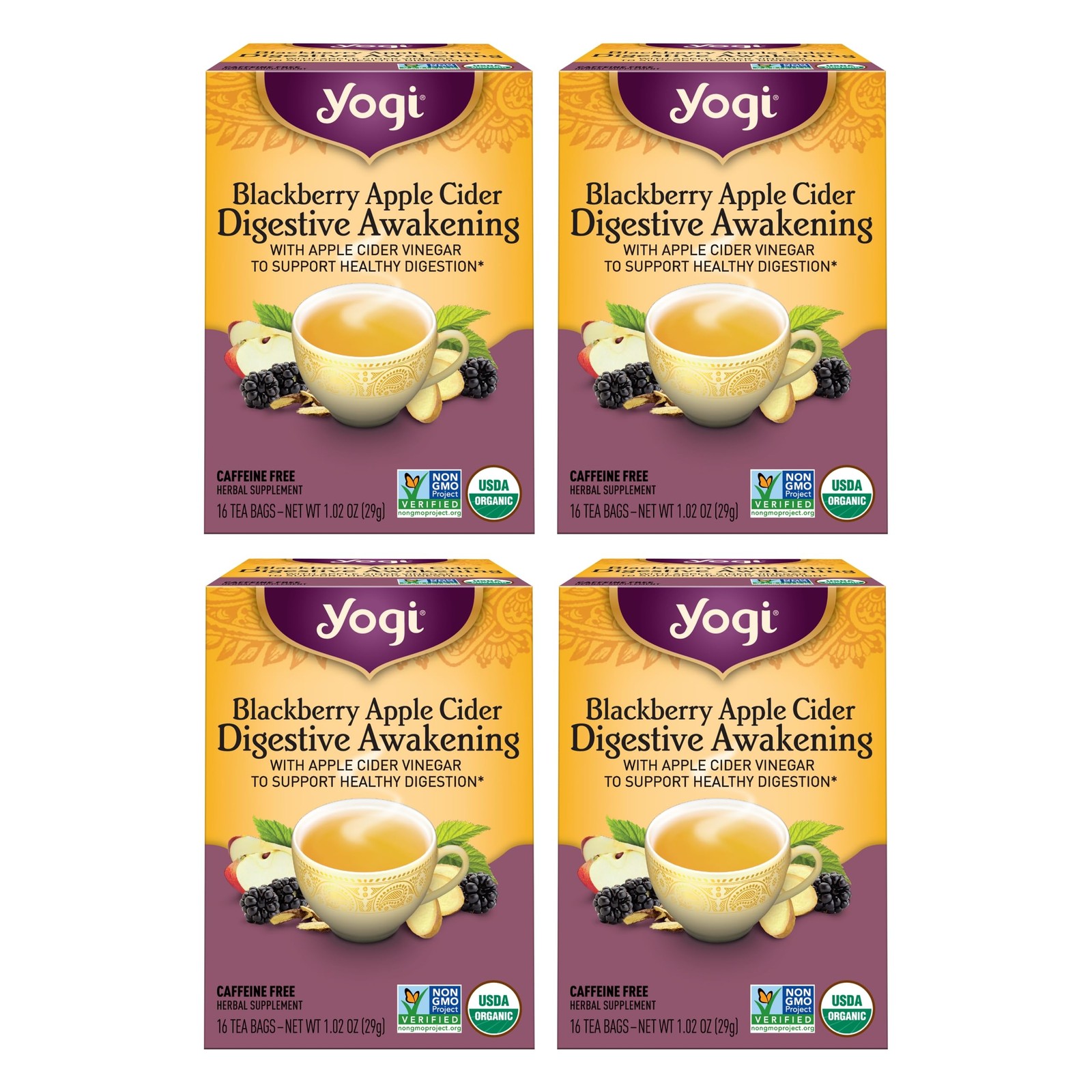 Yogi Organic Blackberry Apple Cider Digestive Awakening Tea 16 Count Pack