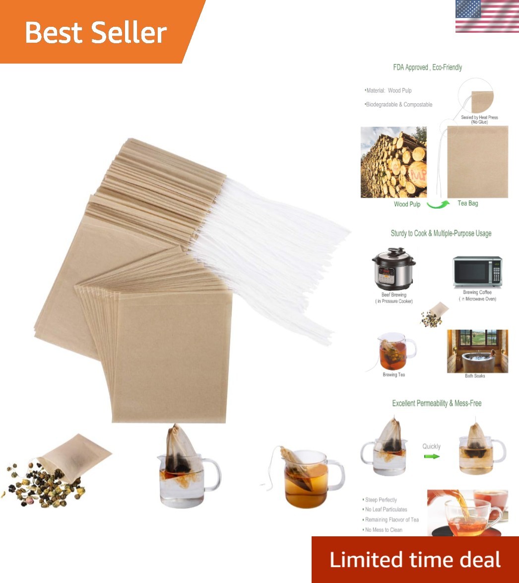 100 Pack of Compostable Loose Tea Filter Bags – Perfect for Brewing with Ease