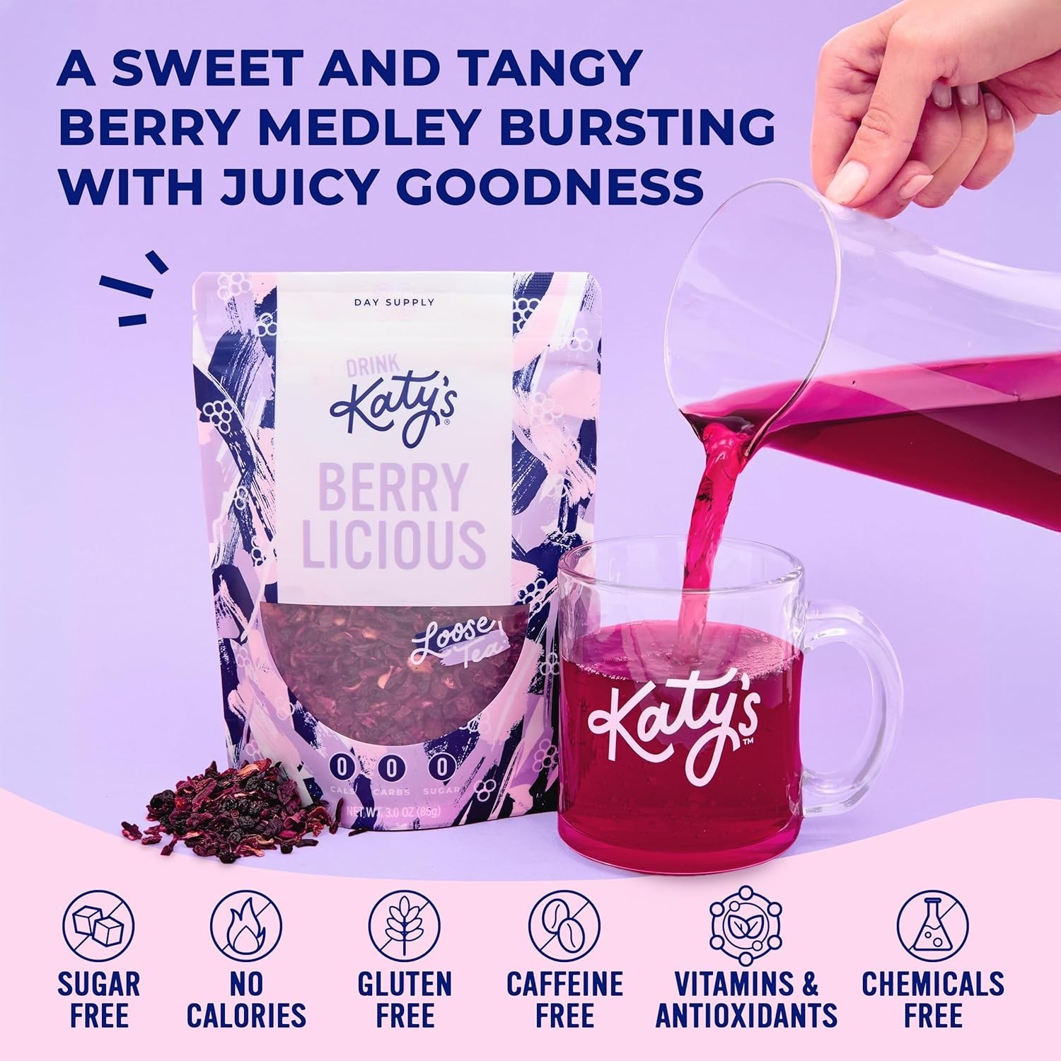 Katy’s Berry Loose Leaf Tea – Hibiscus, Blueberry & Cranberry – 30+ Cups
