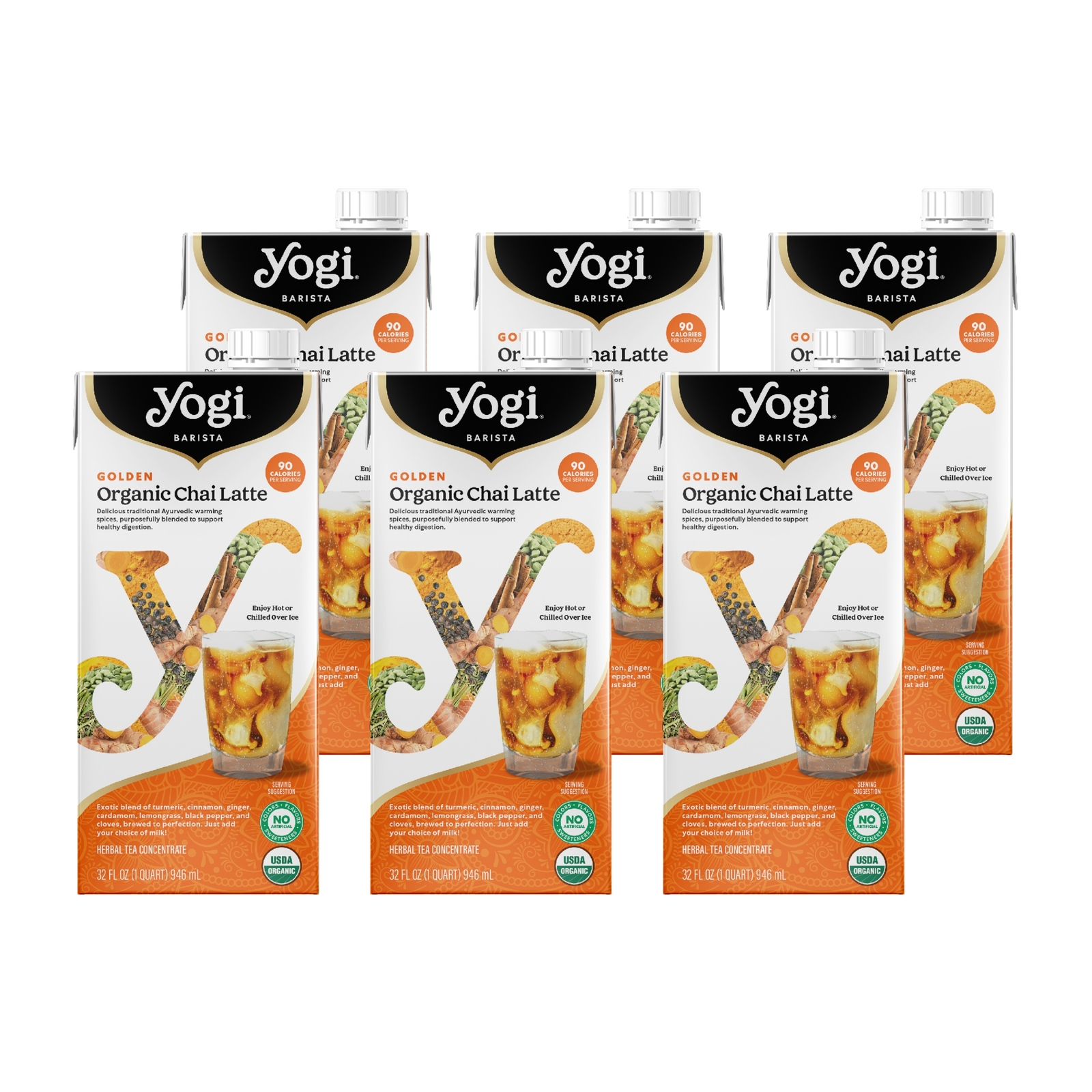 Yogi Barista Golden Organic Chai Latte – 32oz (6 Pack) – Supports Digestion