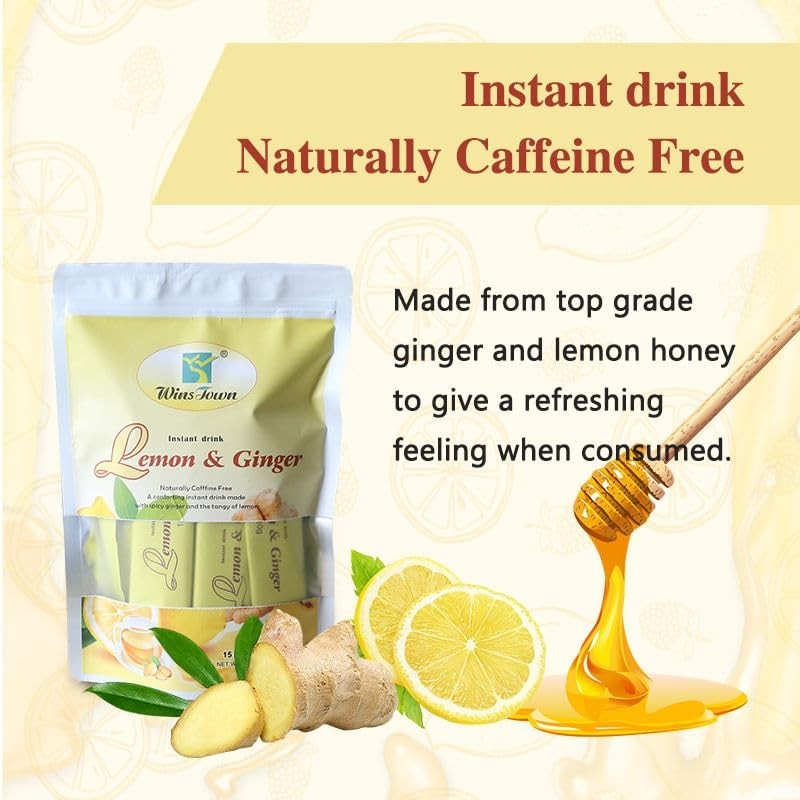 Lemon Ginger Herbal Tea, Honey Flavor Caffeine-Free Natural Inflammation Support