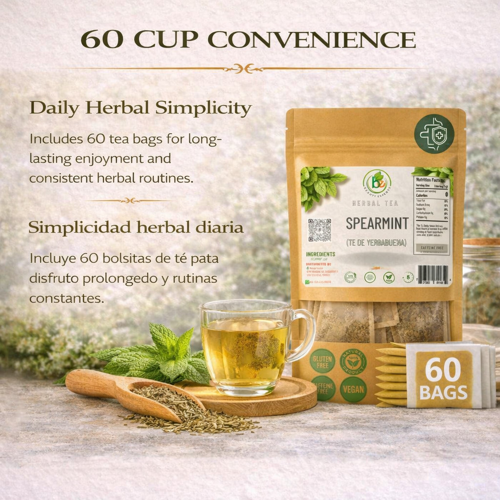 Yerbabuena Té (Spearmint Tea) – 60 Tea Bags – 100% Natural, Vegan, Herbal – Glut