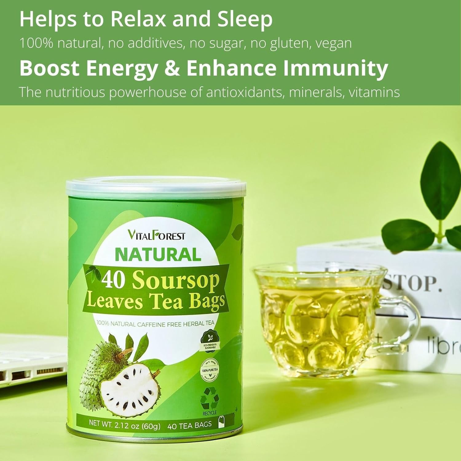 40 Dried Soursop Leaves Tea Bags, Soursop Graviola Leaves Tea, Sour Sop Leaves