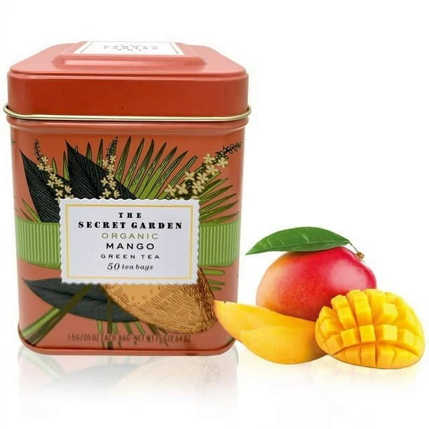 Organic Mango Green Tea Secret Garden 50 ea Tea Bags Reusable Tin Lot of 2 New