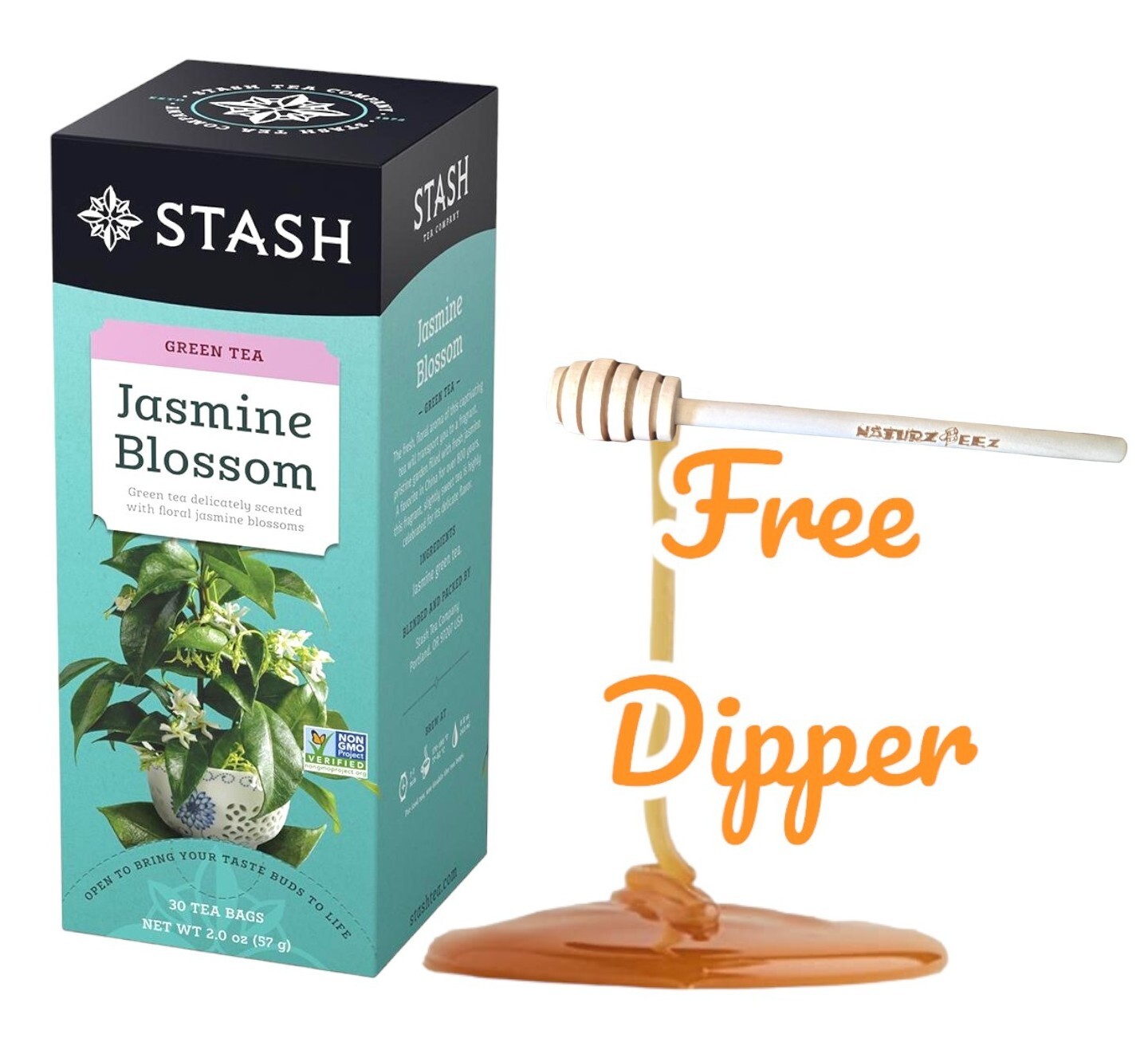 JASMINE BLOSSOM GREEN TEA 30 Free Dipper Bags (Not 20) Non-GMO STASH Quality