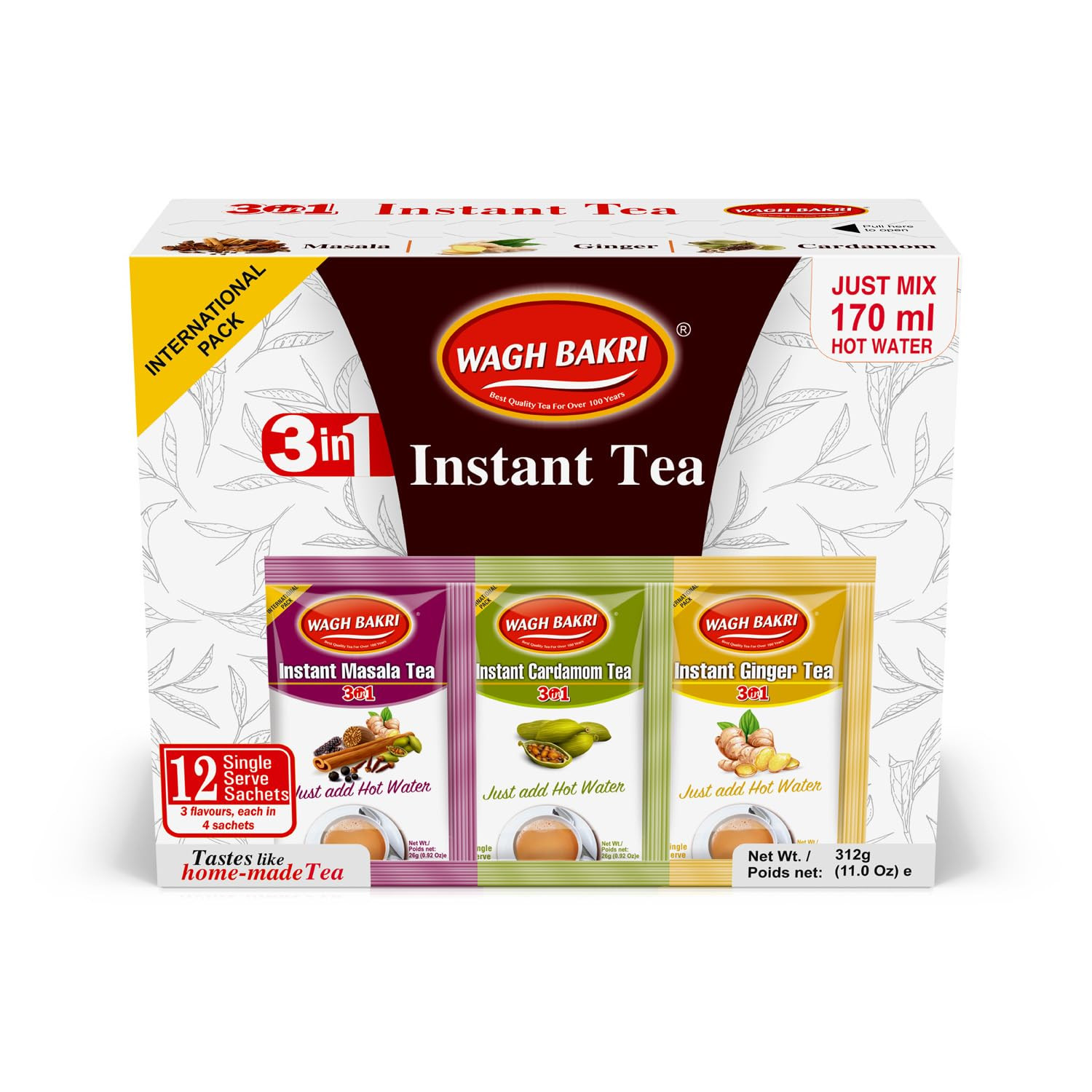 Wagh Bakri Instant Tea Premix Combo Cardamom Ginger Masala 12 Sachets
