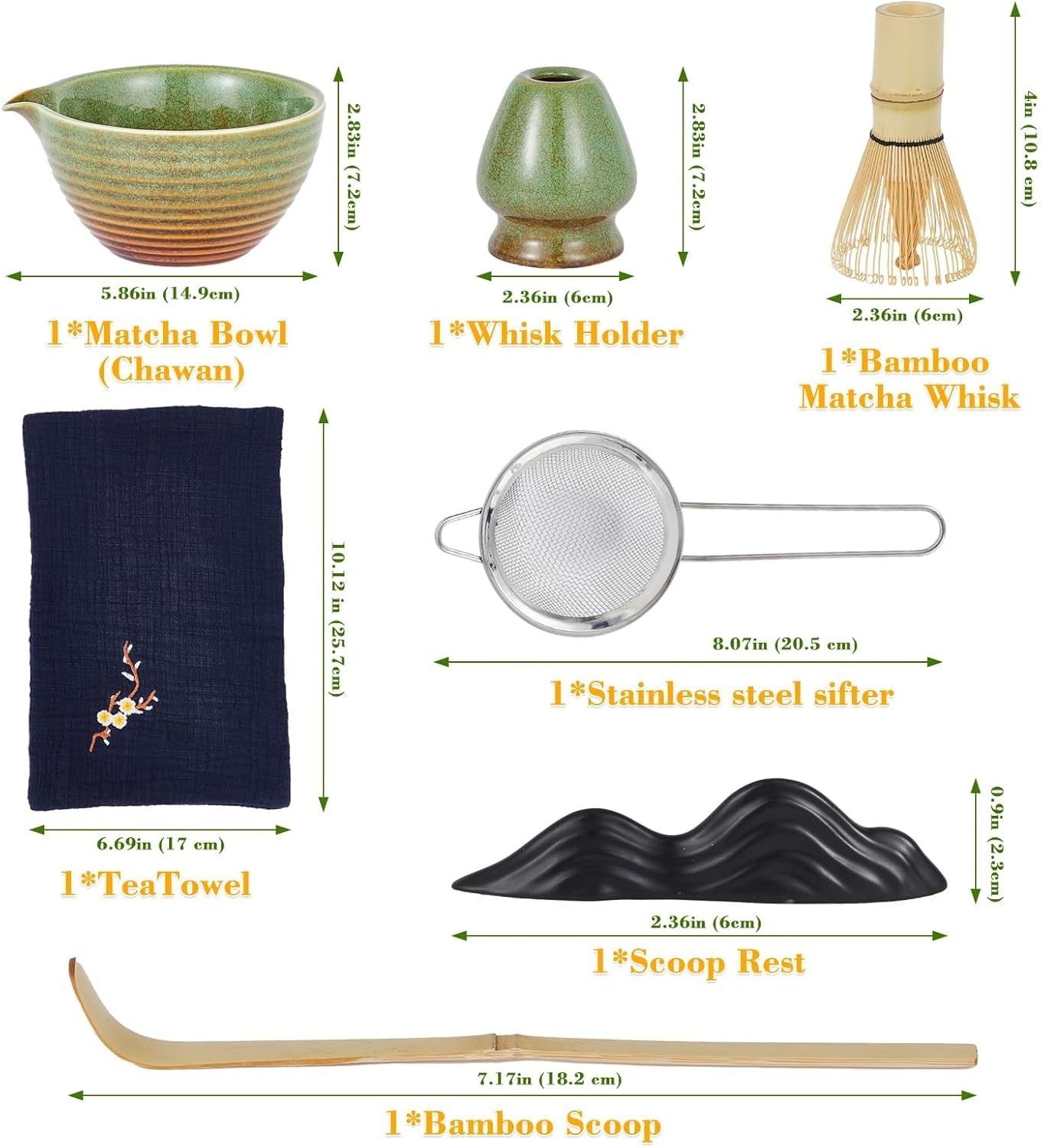 Matcha Whisk Set,7 PCS Ceramic Matcha Kit Includes Matcha Bowl with Spout Matcha
