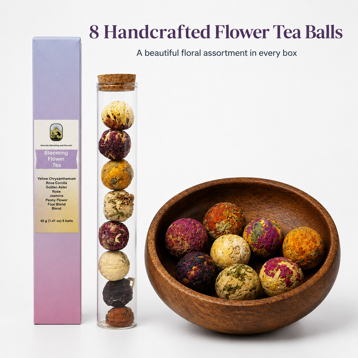 Flowering Tea Balls 8 pack Chinese Blooming Floral Iced Tea 40g Caffeine-Free