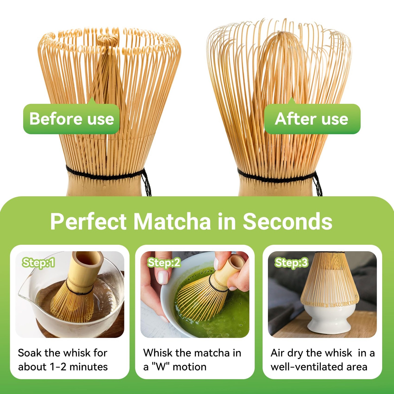 Bamboo Matcha Whisk 80/100/120 Prong, Traditional Japanese Chasen Matcha Stir…