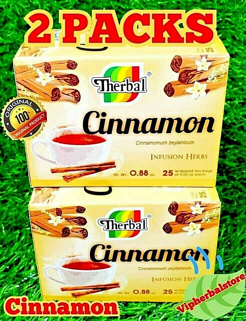 (2) Te de Canela ✅ Tea Cinnamon Infusion Herbs 50 bags 0.3 oz each By Therbal