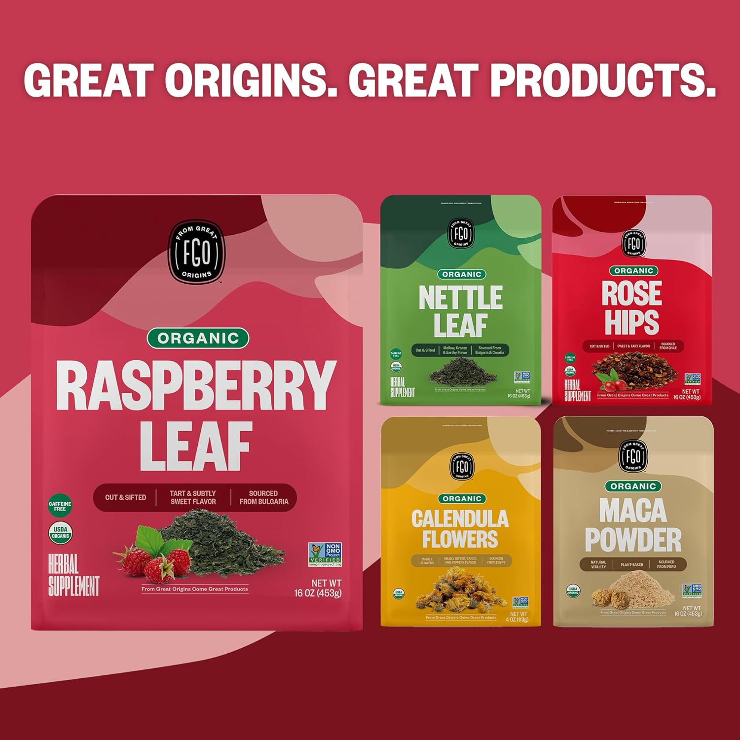 FGO Organic Red Raspberry Loose Leaf Herbal Tea, Cut and Sifted, Caffeine Free,