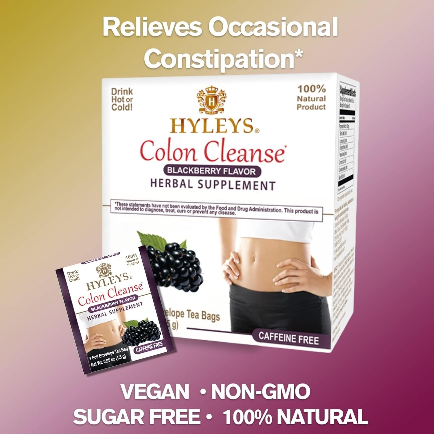 HYLEYS Tea Wellness Colon Cleanse, Blackberry, 50 Count, 1 Pack