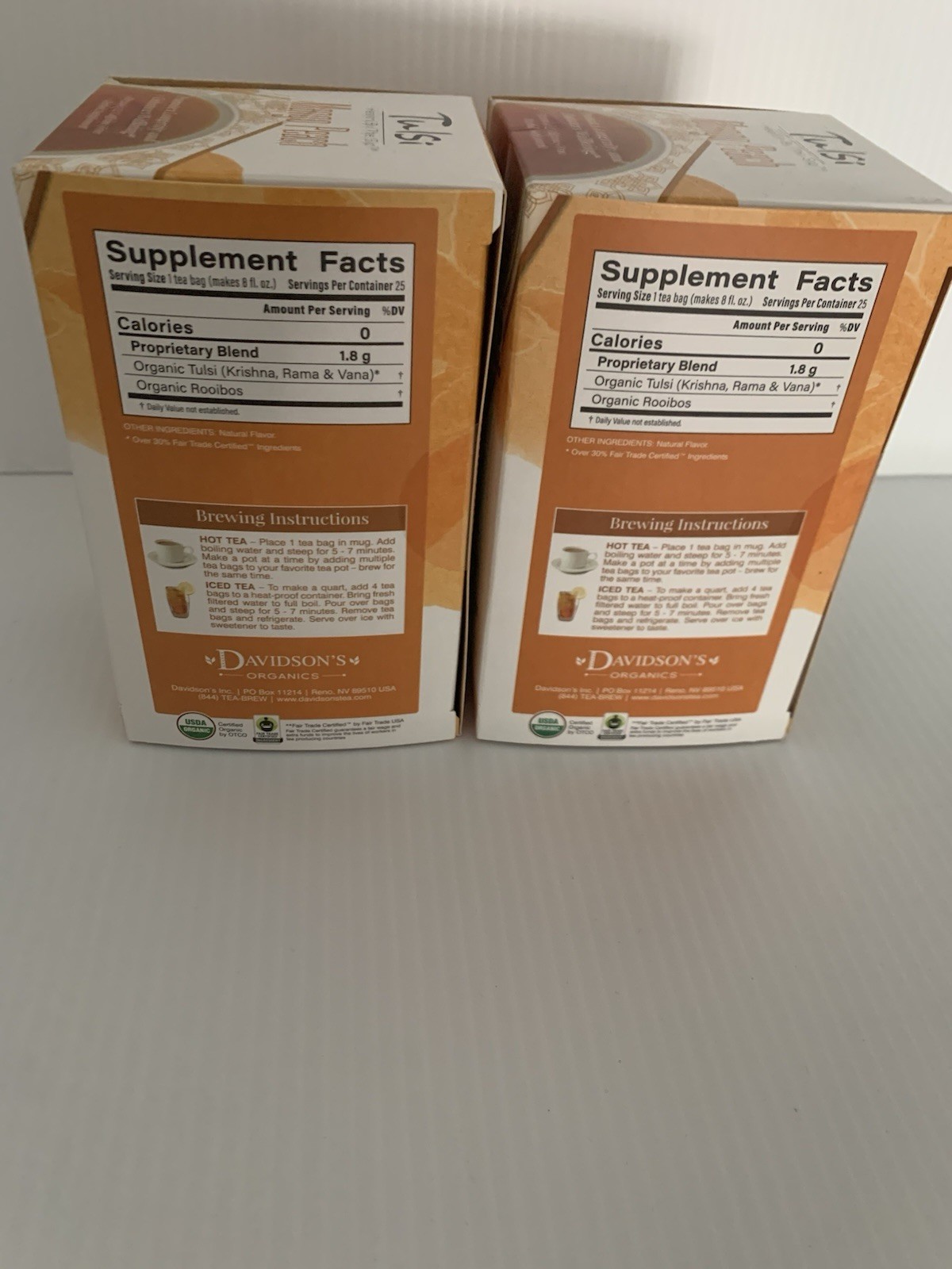 Davidson’s Organic Tulsi Mango Peach Tea Caffeine Free Herbal Blended 25 Bags