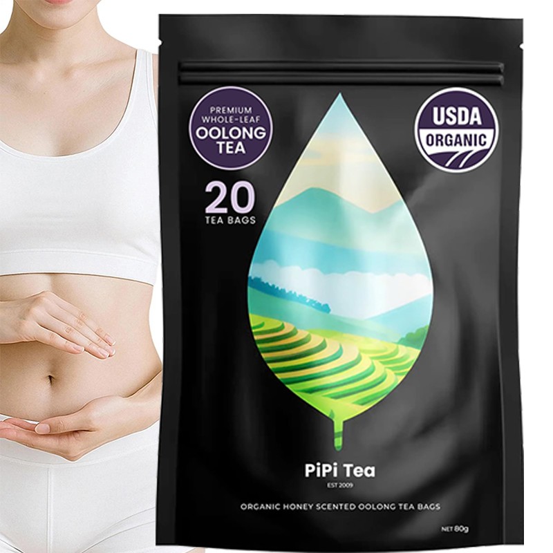 PiPi Tea Organic Oolong Tea Bags – Whole Leaf, 20 Bags (4g Each) – Cortisol & Ca
