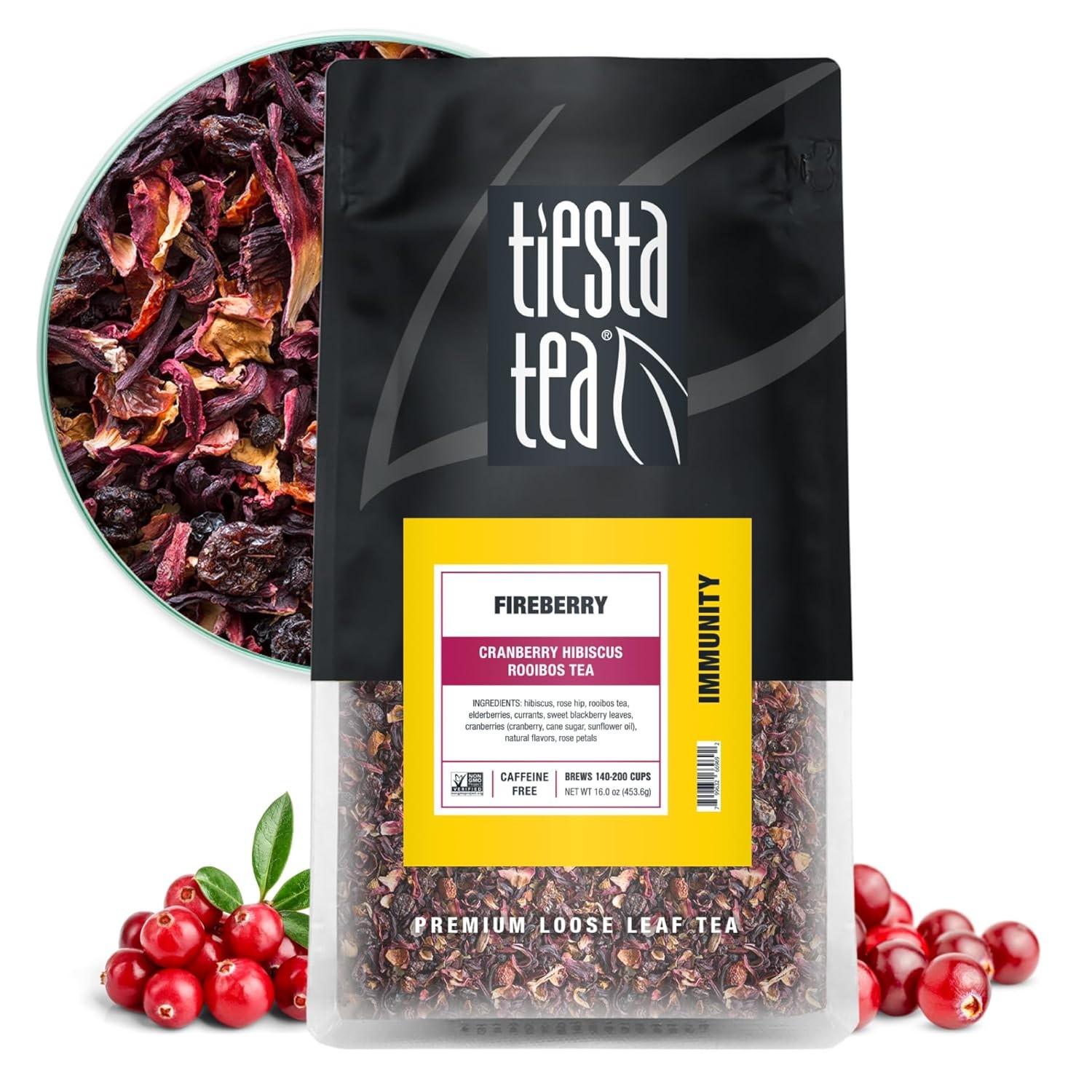 Tiesta Tea – Cranberry Hibiscus Rooibos Tea, Fireberry, Bulk Pouch – 200 Cups