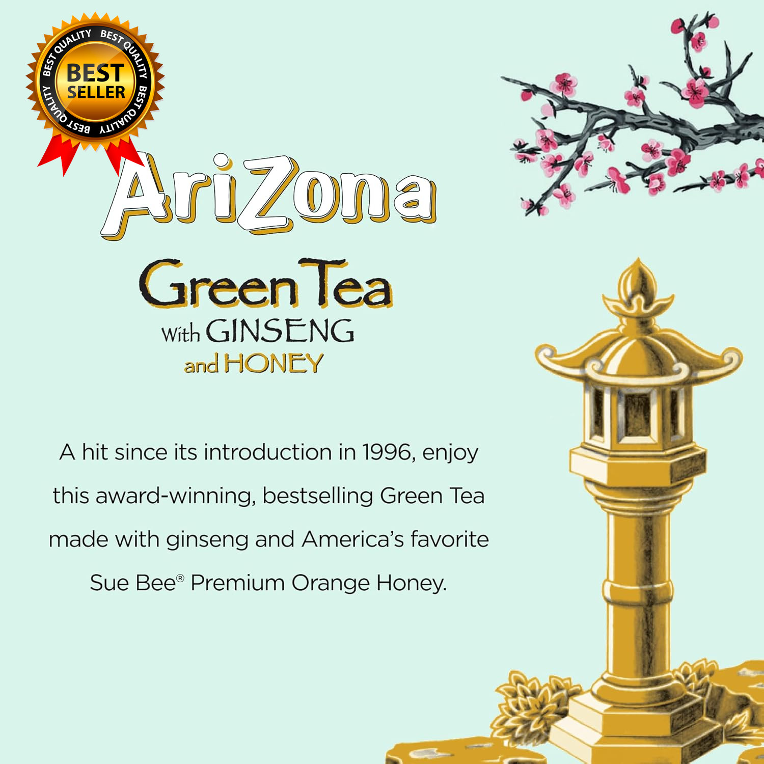 Green Tea with Ginseng and Honey Big Can 22 Fl Oz (Pack of 12)
