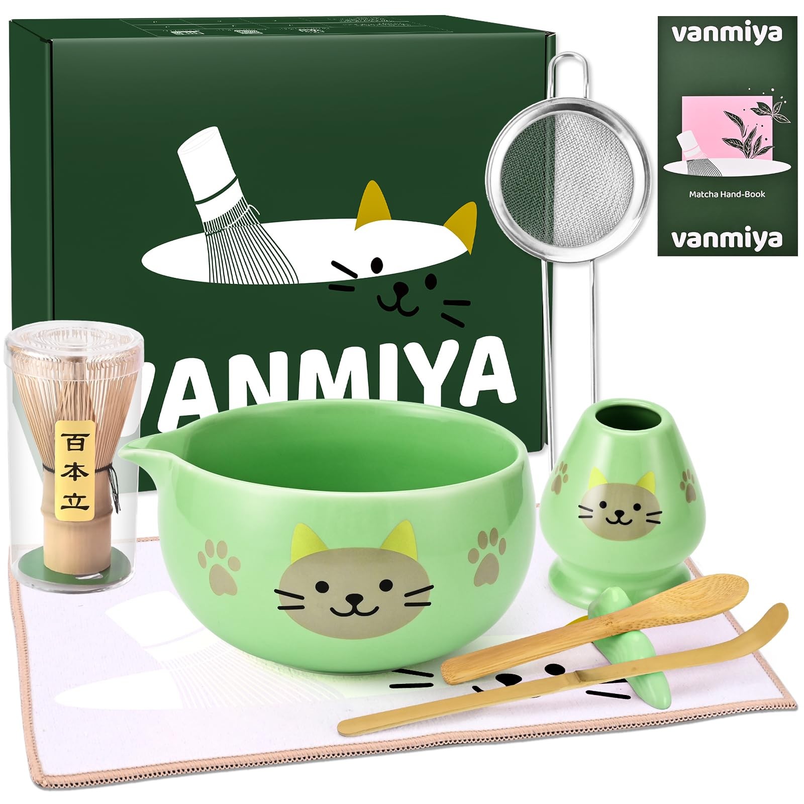 Vanmiya Matcha Whisk Set, 8Pcs Matcha Set for Ceremony, Matcha Whisk and Ceramic