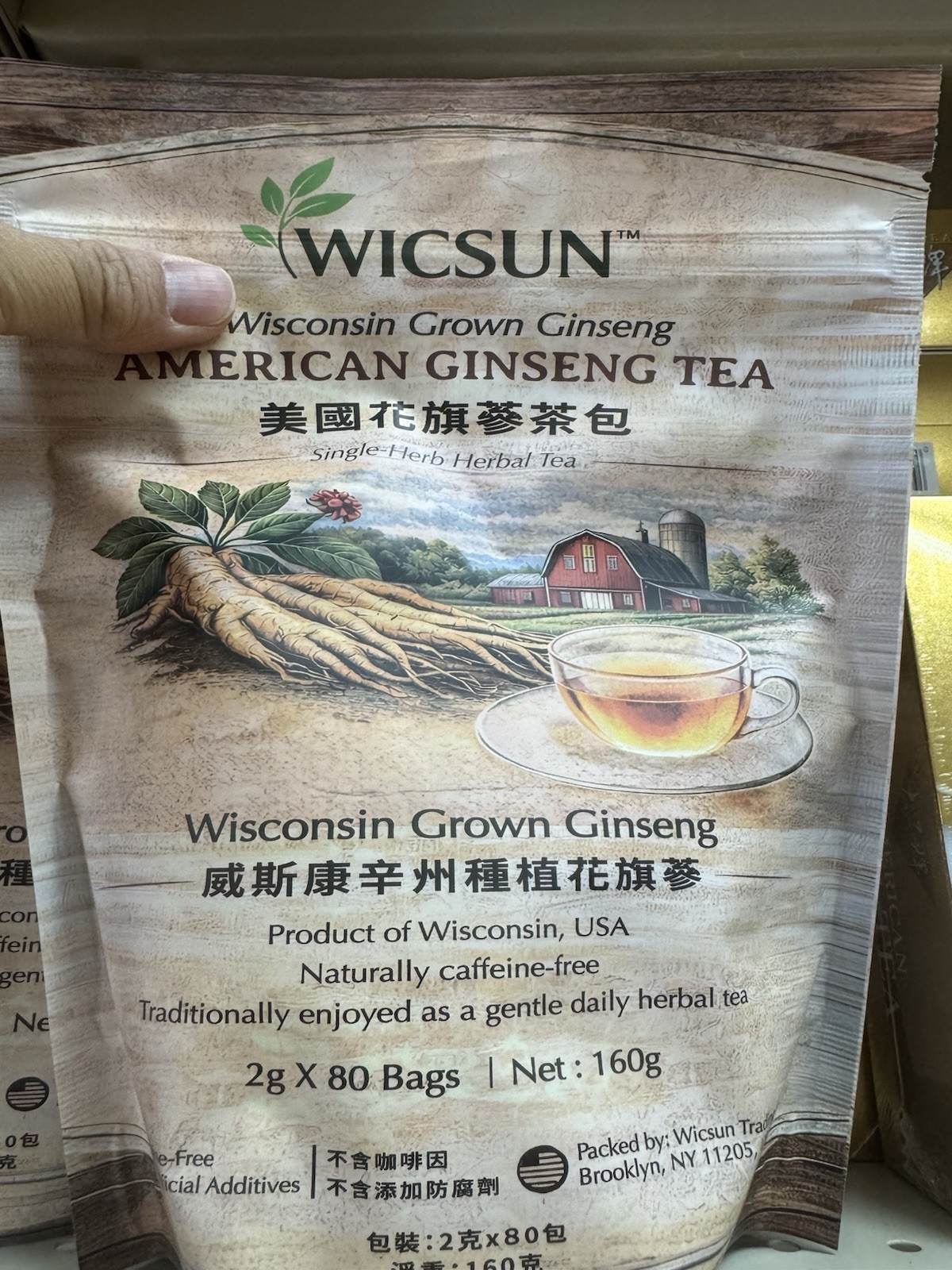WICSUN Wisconsin Grown American Ginseng Tea Bags Caffeine Free 80 Ct 160g